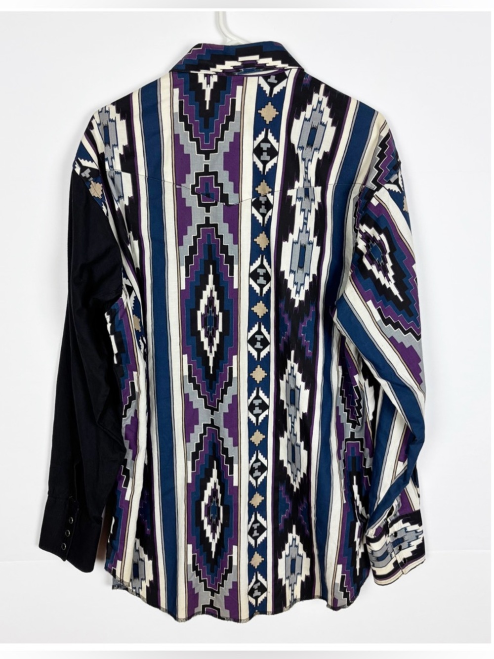 Vintage Wrangler Pearl Snap Shirt Men’s Large Aztec Black Western Cowboy 90s - Picture 2 of 5